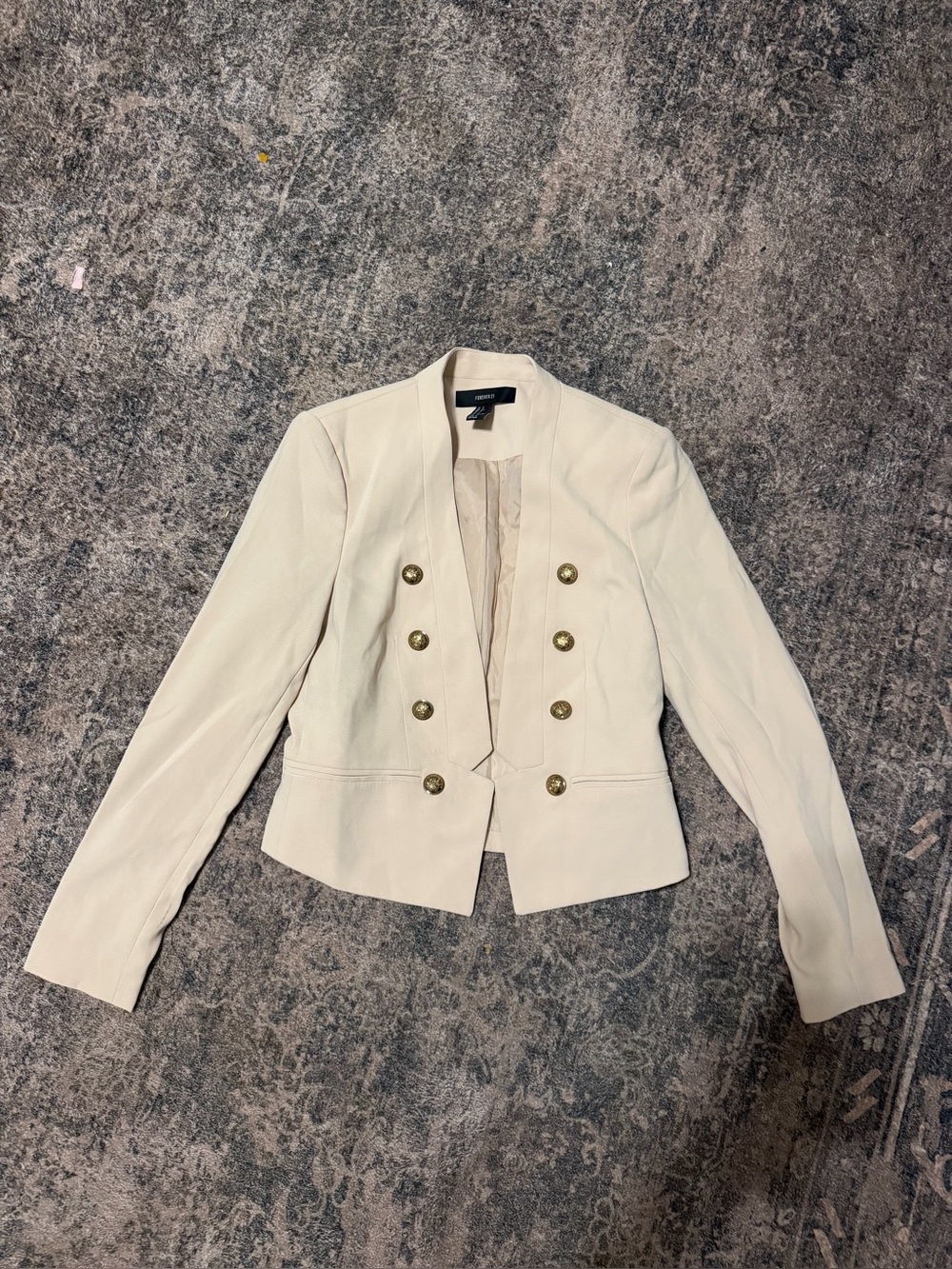 Forever 21 Cream Double-Breasted Military-Style Blazer